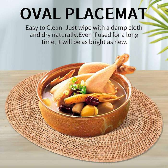 Rattan Woven Placemats Oval Table Mats Non Slip Placemat 30X40cm