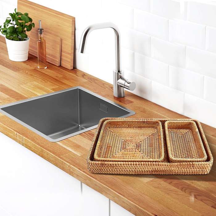 Rattan Wicker Serving Tray Rectangular Decorative Organizer for Coffee Table Fruit Drinks Bathroom