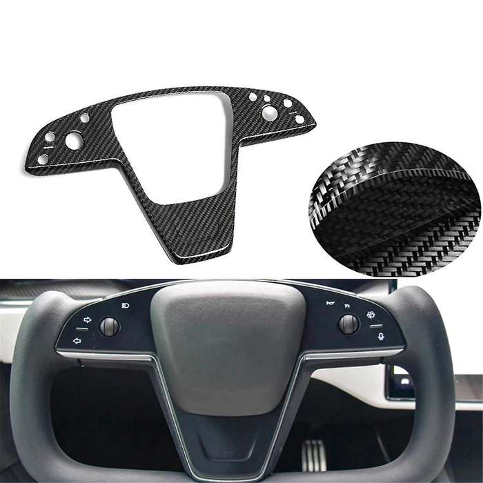 Real Carbon Fiber Car Interior Steering Wheel Frame Sticker Cover Trim for Model S 2021-2023