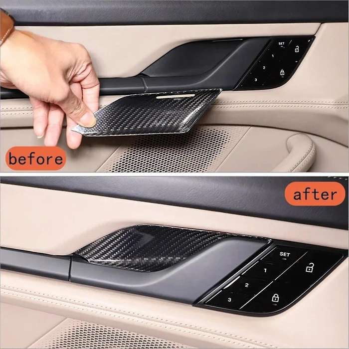 Real Dry Carbon Fiber for 992 2019-2023 Car Inner Door Handle Bowl Cover Trim Interior Accessories