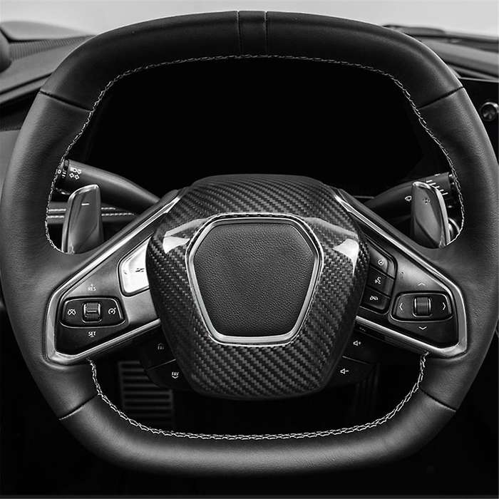 Real Hard Carbon Fiber for C8 2020-2023 Car Steering Wheel Center Cover Trim (red)