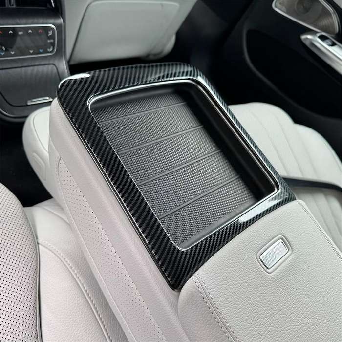 Rear Seat Armrest Cup Holder Cover Trim for E Class W214 2024 Accessories ABS Carbon Fiber