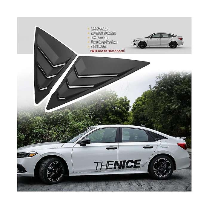 Rear Side Window Louvers Triangular Window Glass Blinds for Sedan 11th 2022 2023 - Abs Matt Black