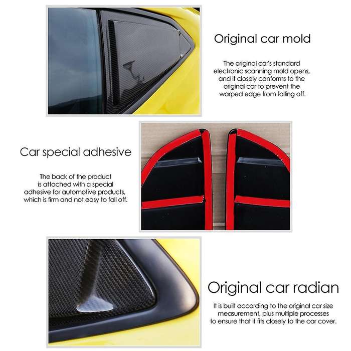 Rear Window Side Louvers Vent Cover Stickers, for 2016-2019 Window Blinds Trim Carbon Fiber