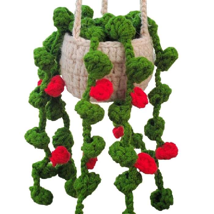 Rearview Mirror Pendant Cute Potted Plants Crochet Car Mirror Hand Knitted Plant Hanging Ornaments C