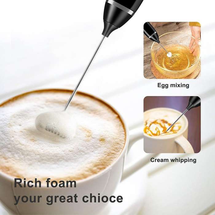Rechargeable Milk Frother Handheld Electric Foam Maker with 3 Speed for Coffee Latte Cappuccino Cho