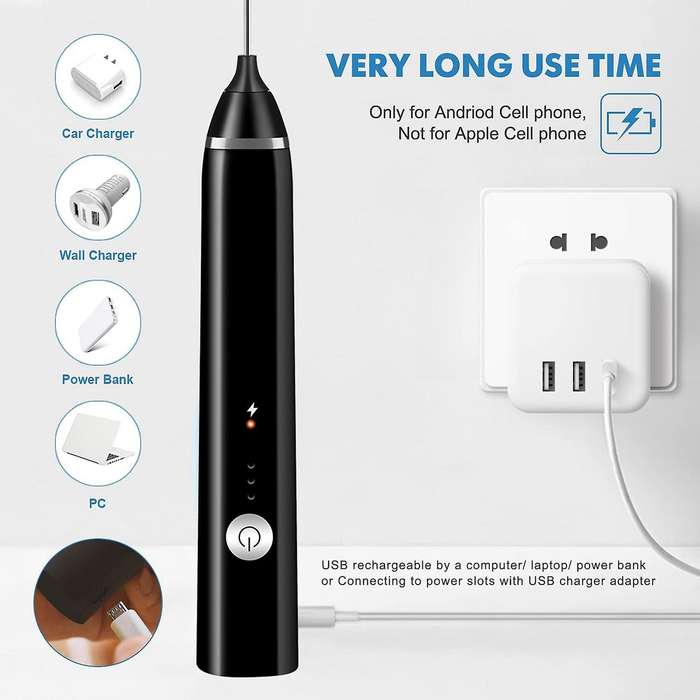 Rechargeable Milk Frother Handheld Electric Foam Maker with 3 Speed for Coffee Latte Cappuccino Cho
