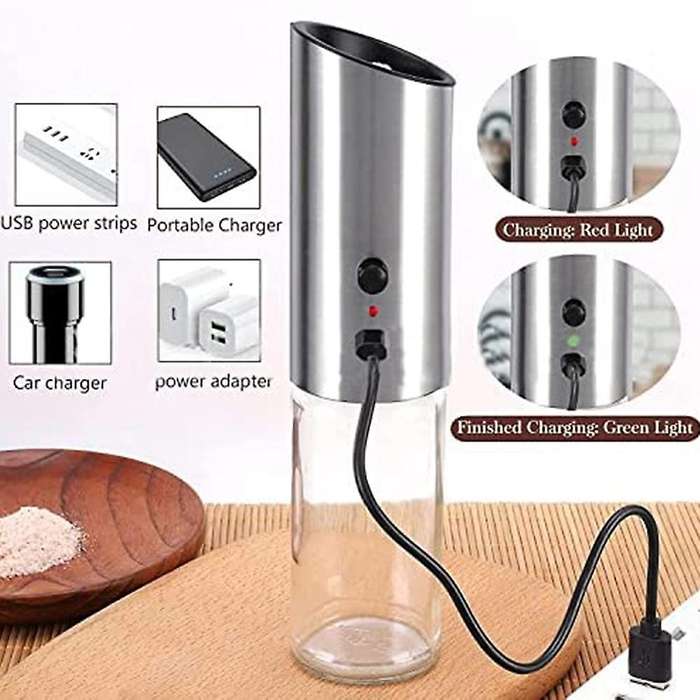 Rechargeable Salt and Pepper Mill Electric Pepper Mill USB Rechargeable Electric Salt Mill Adjustabl