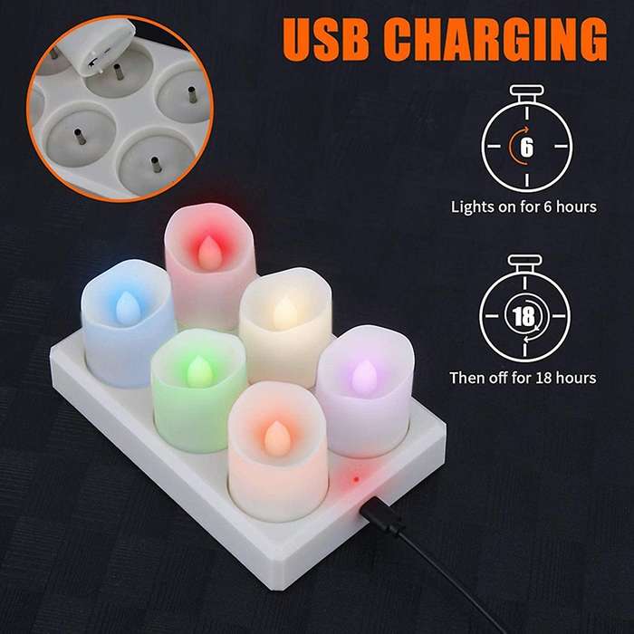 Rechargeable Tea Light Flickering Candles with Charging Base Like Real Candles, for Weddings