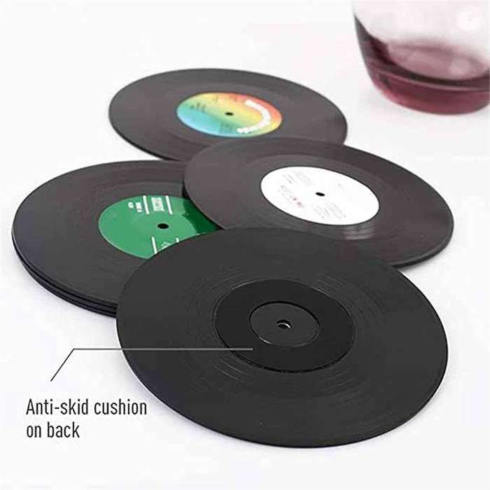 Record Coasters for Drinks Colorful Retro Decoration for Home/office/bar Funny- Music Lovers Set Of
