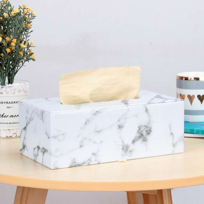 Rectangular Marble Pu Leather Facial Tissue Box Cover Napkin Holder Paper Towel Dispenser Container
