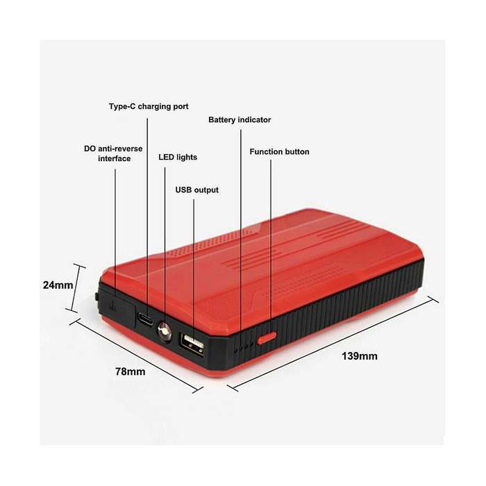 Red Car Jump Booster Battery Charger Equipment Car Power Bank Car Emergency Power Car Emergency Pow