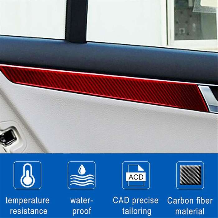Red Carbon Fiber Interior Door Panel Cover Trim for C-Class W204 2007-2013