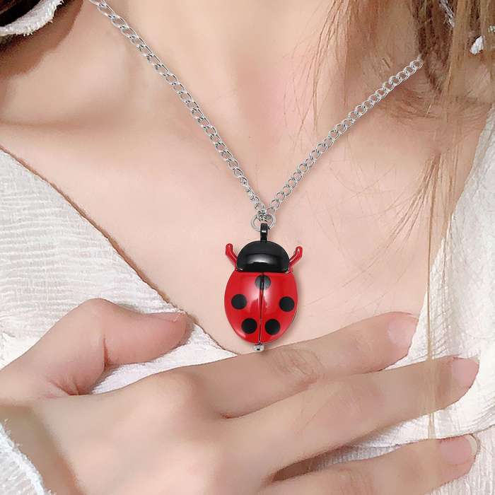 Red Ladybug Necklace Pendant Clock Watch HOT