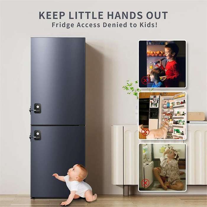Refrigerator Lock 2 Packs,Fridge Lock Protection Fridge Locks with Key Surface-Friendly Freezer Lock