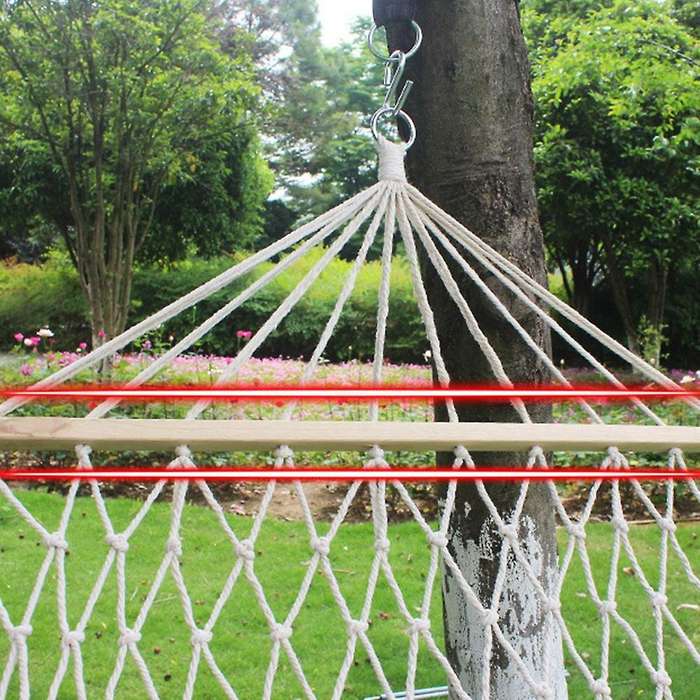 Reinforced Wooden Bar Hammock Outdoor Hammock Indoor Cotton and Linen Mesh Swing Single Double Hammo
