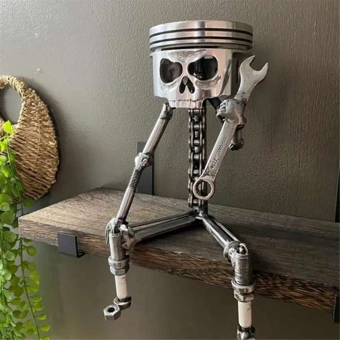 Resin Carved Skeleton Sculpture Ornament Cosplay Halloween Piston Skull Face Sculpture Figurine Art