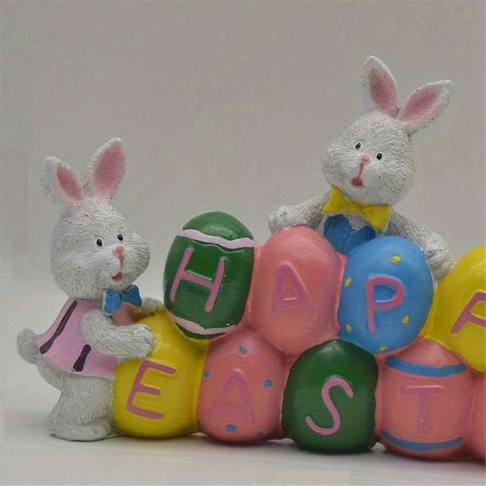 Resin Easter Bunny Rabbits Figurine Tabletop Centerpiece for Spring Decor Easter Home Office Party D