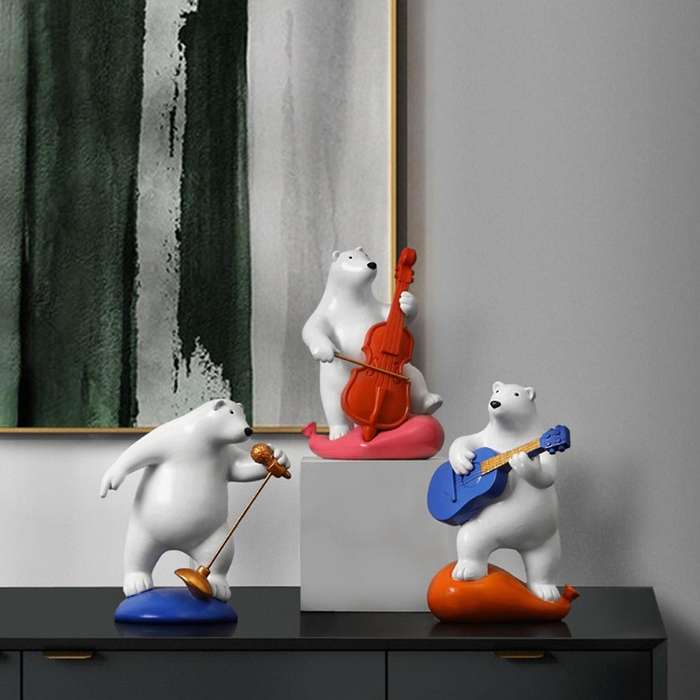 Resin Music Bear Figurines Bears Band Statue Home Office Decor Living Room Bedroom Desktop Ornament