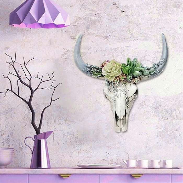 Resin Longhorn Cow Skull Head Wall Hanging Decor Flower Cow Skull Wall Decor Nursery Decor Resin Orn