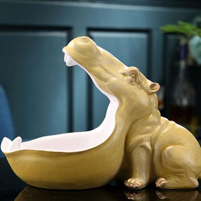 Resin Statue Hippopotamus Sculpture Figurine Key Candy Container Decoration Home Table Decoration Wh