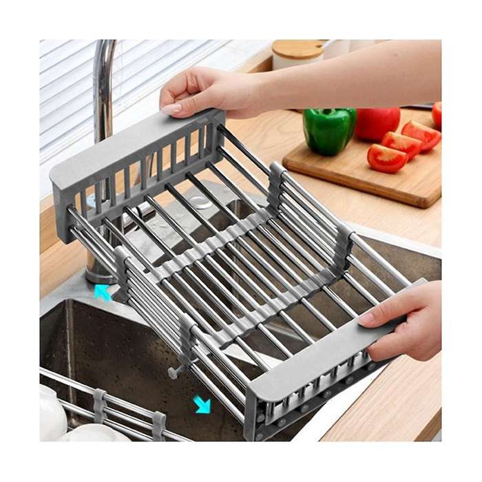 Retractable Stainless Steel Kitchen Dish Drying Rack, Sink Draining Basket, Fruit and Dish Rack, Di