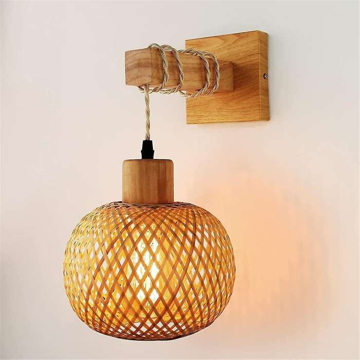Retro Japanese Style Bamboo Bedside Wall Lamp Restaurant Rattan Lampmine Bedroom Background Wall Lam
