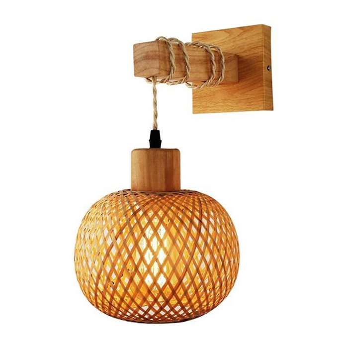 Retro Japanese Style Bamboo Bedside Wall Lamp Restaurant Rattan Lampmine Bedroom Background Wall Lam