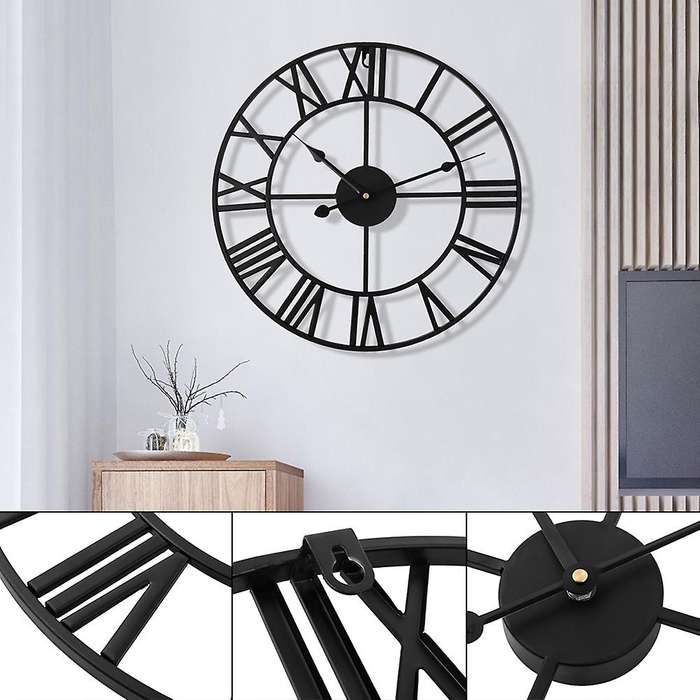 Retro Metal Roman Numeral Wall Clock Iron Round Large Outdoor Garden Home Office Decoration Classic