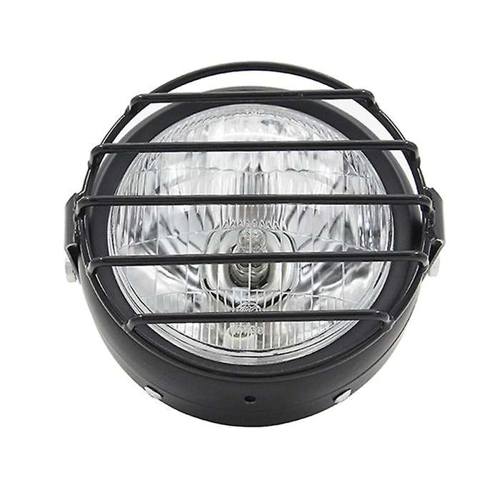 Retro Vintage Motorcycle Universal Side Mount 35W 6.5 Inch White Headlight Cafe with Grille