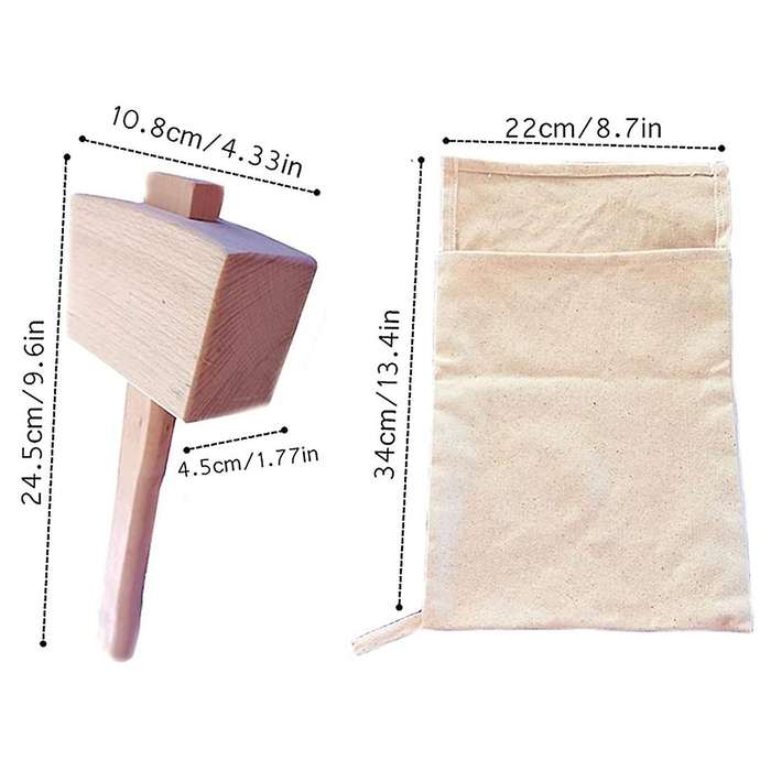 Reusable Canvas Crushed Ice Bags,Wooden Mallet Bar, Steel Ice Scoop and Ice Tongs, for Bar Tools Kit