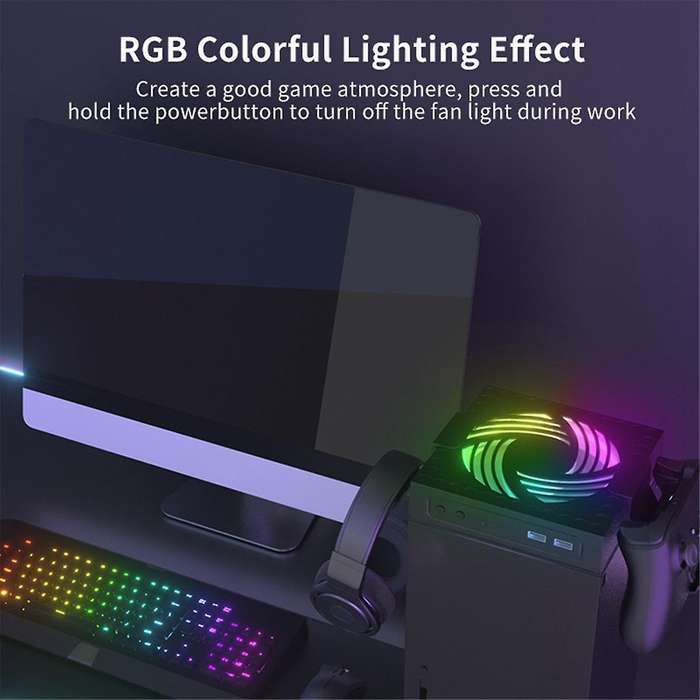 Rgb Colorful Cooling Fan for Game Console Adjustable Wind Speed Heat Dissipation Fan with Usb Charge
