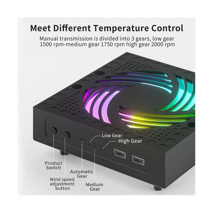 Rgb Colorful Cooling Fan for Game Console Adjustable Wind Speed Heat Dissipation Fan with Usb Port