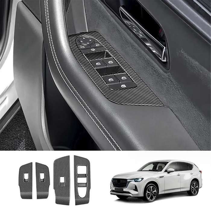 Rhd Car Carbon Fiber Window Glass Lift Button Switch Cover Trim Door Armrest Panel for -60 2022 2023