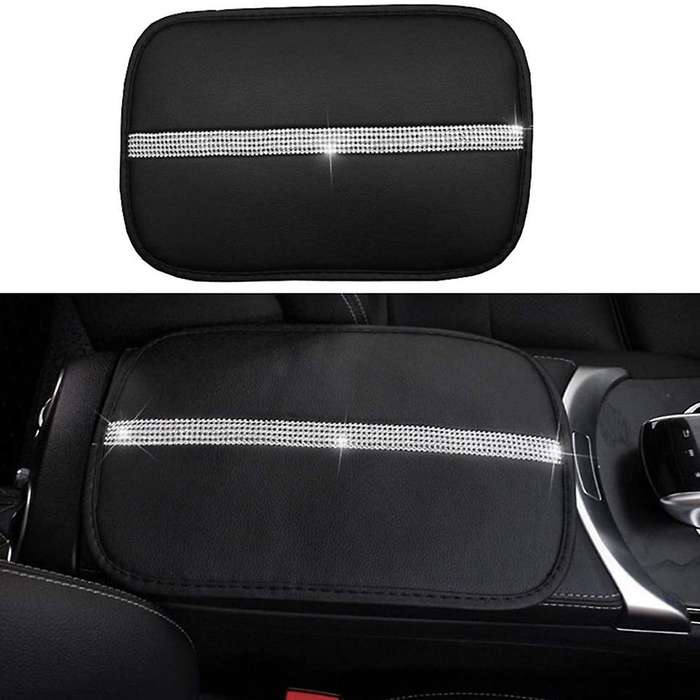 Rhinestone Car Armrest Box Cushion PU Car Armrest Seat Cover Protective Cover Universal