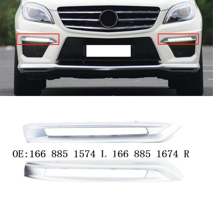 Right Front Lower DRL Lights Chrome Trims Frame A1668851674 for W166 ML/ 63 2012-2015 Fog Light Bez