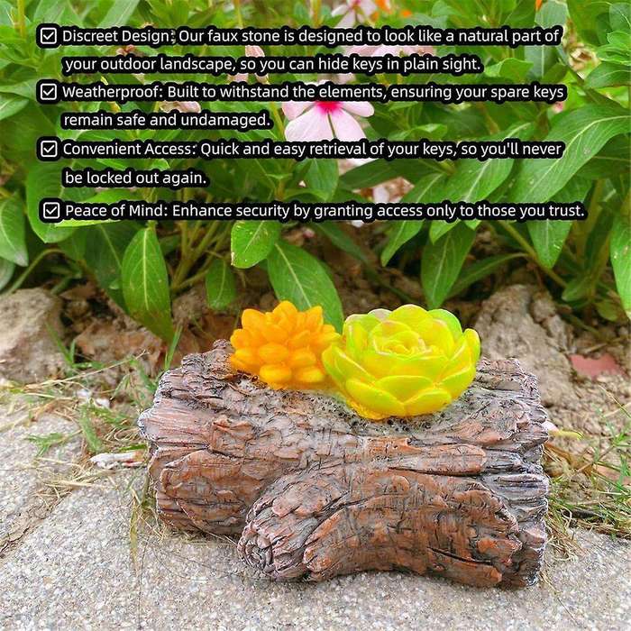 Rock Hidden Key Box for Outside - Safe Resin Spare Key Hider for Outdoor Garden or Yard (Tree Stump