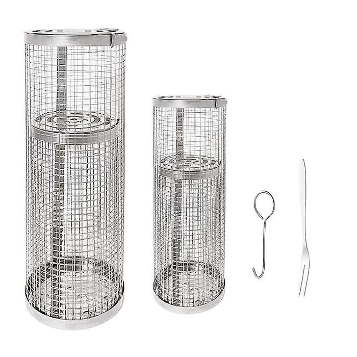 Rolling Grilling Basket 2 Pack - Round Stainless Steel Grill Mesh, Bbq Grill Mesh for Vegetables, Fi
