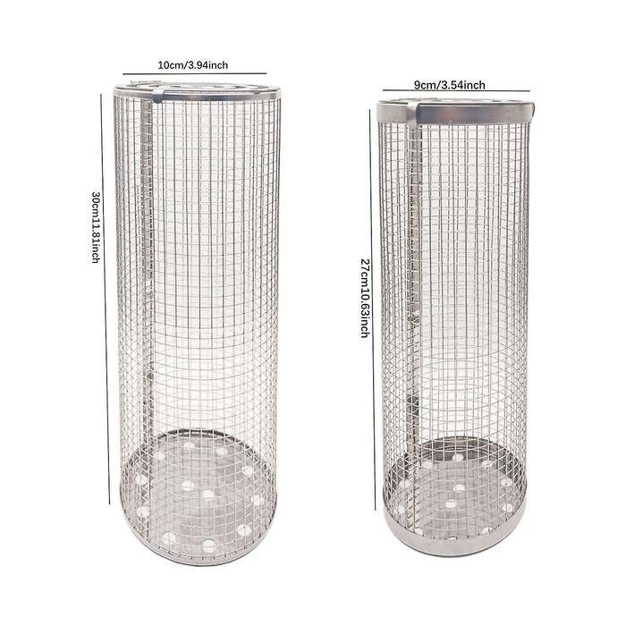 Rolling Grilling Baskets for Outdoor Grill Bbq Stainless Steel Mesh Net Tube Round Cage Wire Barbecu