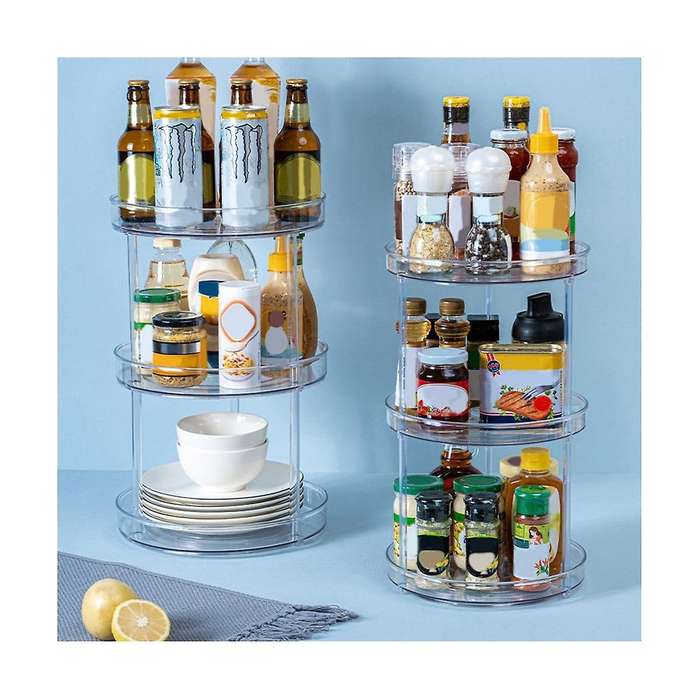 Rotating Kitchen Seasoning Refrigerator Tray Transparent Seasoning Rack Turntable Storage Box Multi