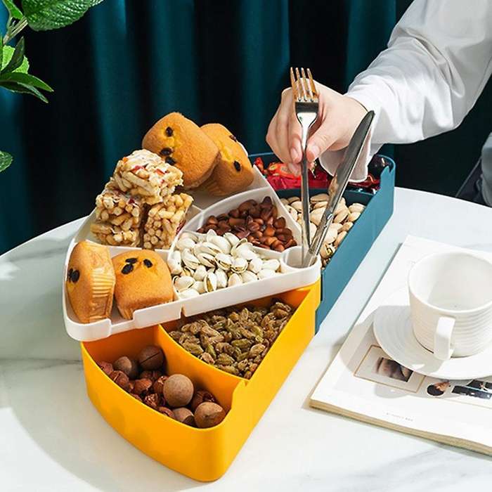 Rotation 2-Layer Candy Box Nut Case Snack Storage Box Container Dessert Tray Fruit Plate Wedding Hom