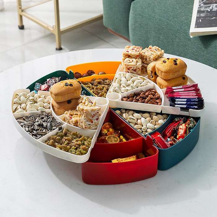 Rotation 2-Layer Candy Box Nut Case Snack Storage Box Container Dessert Tray Fruit Plate Wedding Hom