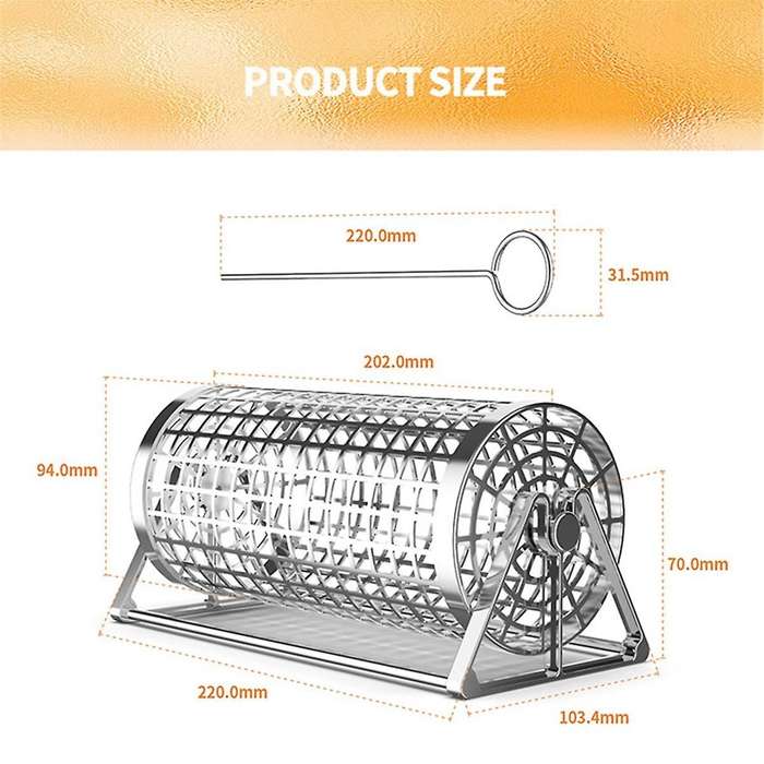 Rotisserie Basket Stainless Steel Grilled Cage Barbecue Rolling Grill Basket Non-stick Outdoor Campi