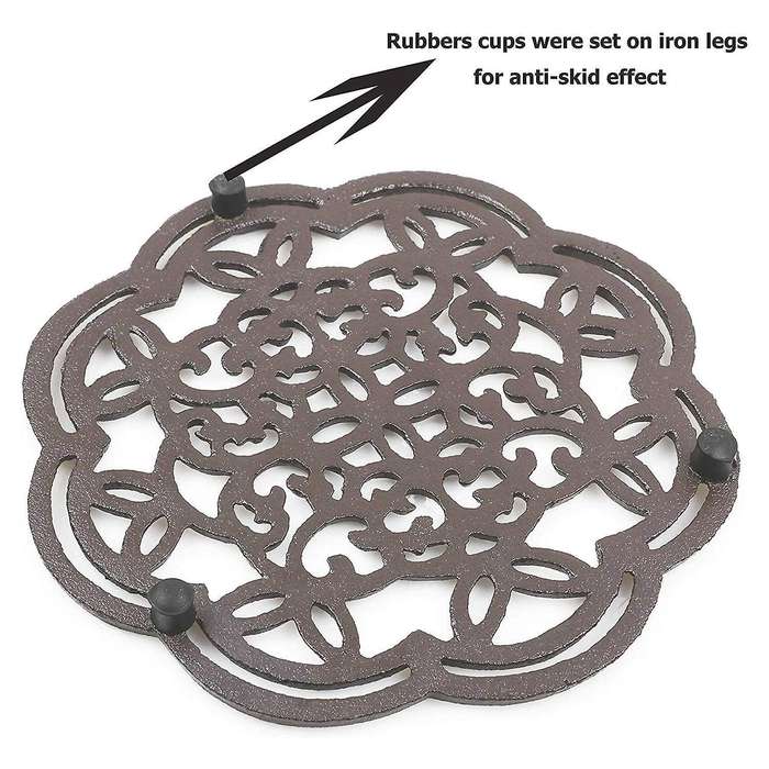 Round Cast Iron Trivet Iron Heat-Insulation Trivet Non-Slip Potholders Vintage Pattern for Kitchen D