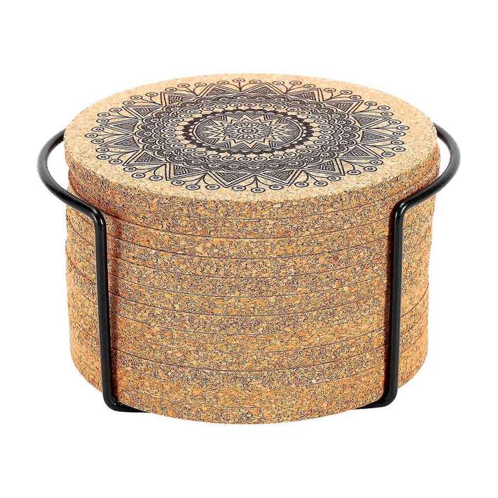 Round Cork Coaster with Bracket Set Heat Insulation Mat Anti Scalding and Anti Skid Meal Mat Bol Ma