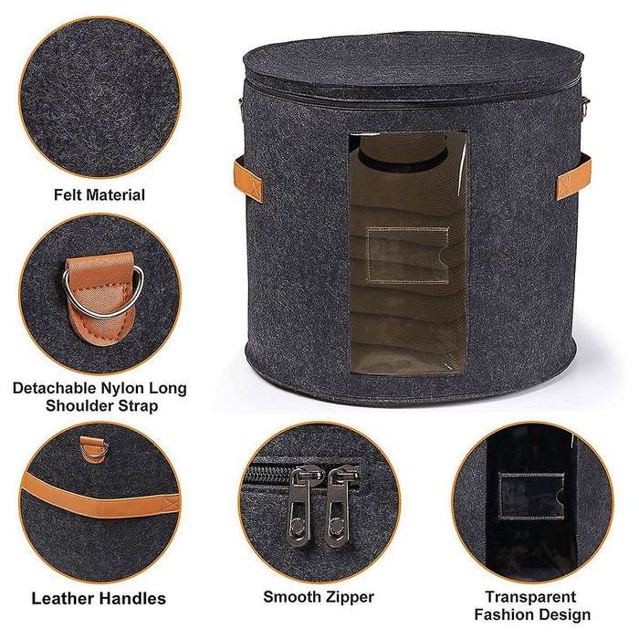 Round Hat Storage Box - Foldable Hat Box with Lid for Stuffed Clothes and Animal Toy, Carrying Organ