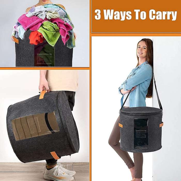 Round Hat Storage Box - Foldable Hat Box with Lid for Stuffed Clothes and Animal Toy, Carrying Organ