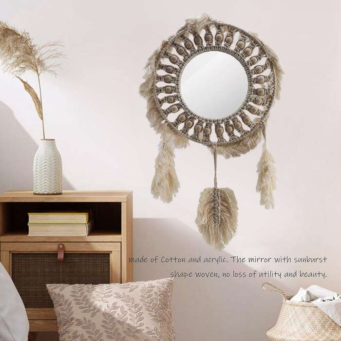 Round Mirror Macrame Mirror Wall Decor for Apartment Living Room Bedroom Baby Nursery Dorm