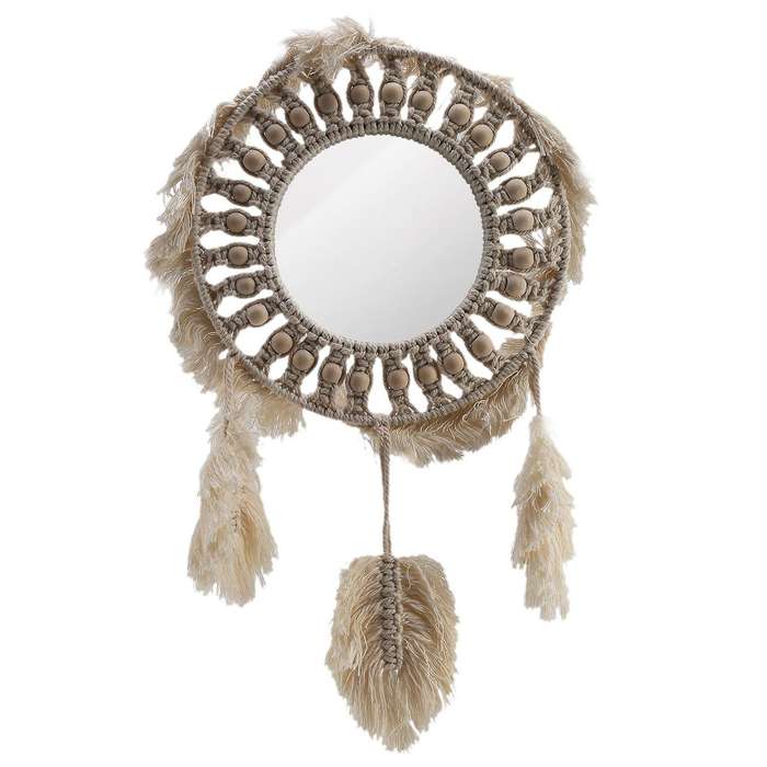 Round Mirror Macrame Mirror Wall Decor for Apartment Living Room Bedroom Baby Nursery Dorm