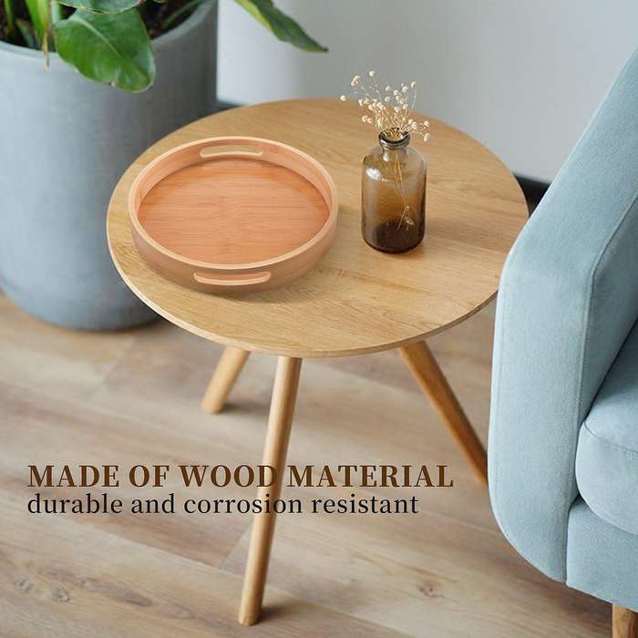 Round Serving Bamboo Wooden Tray Handle Storage Tray #1